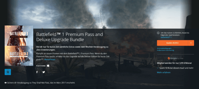Battlefield 1 Premium Pass & Deluxe Upgrade Bundle stark reduziert 2 Screenshot 1