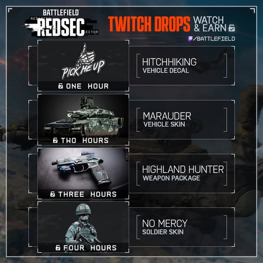 Jetzt exklusiv: Twitch Drops für Battlefield REDSEC nur eine Woche lang verfügbar - So sicherst du dir alle Belohnungen! 1 Twitch Drops Battlefield REDSEC