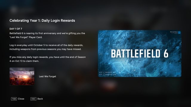 Battlefield 6 Gratis Login Belohnungen zum 1. Geburtstag